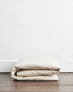 Oatmeal & White Stripe 100% French Flax Linen Duvet Cover