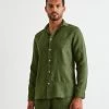Olive 100% French Flax Linen Men's Long Sleeve Shirt -Bed Series Store e