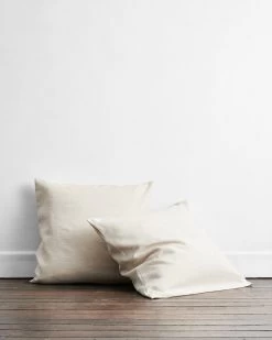 Oatmeal & White Stripe 100% French Flax Linen European Pillowcases (Set Of Two)