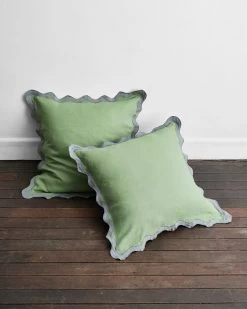 Pistachio & Mineral 100% French Flax Linen Scalloped European Pillowcases (Set Of Two)