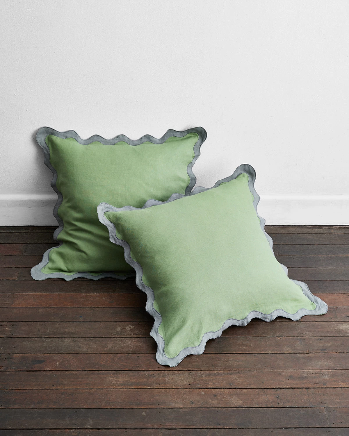 Pistachio & Mineral 100% French Flax Linen Scalloped European Pillowcases (Set Of Two) 3 Pistachio & Mineral 100% French Flax Linen Scalloped European Pillowcases (Set Of Two)