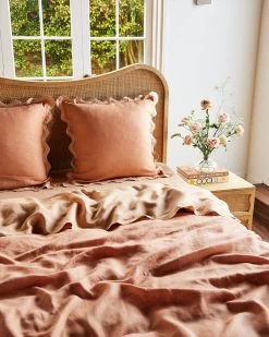 Hazelnut & Terracotta 100% French Flax Linen Scalloped European Pillowcases (Set Of Two) 10 Hazelnut & Terracotta 100% French Flax Linen Scalloped European Pillowcases (Set Of Two) -Bed Series Store euro5