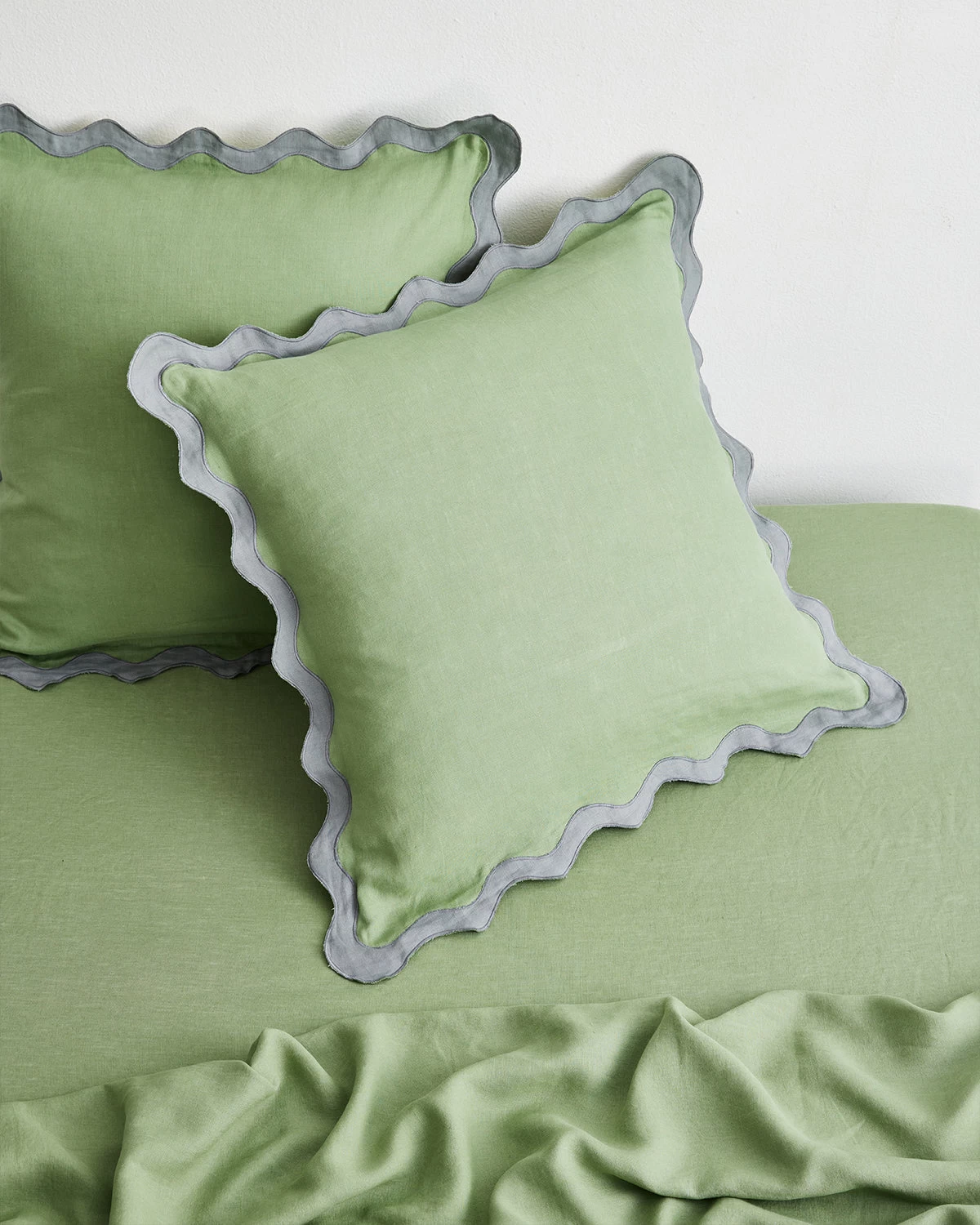 Pistachio & Mineral 100% French Flax Linen Scalloped European Pillowcases (Set Of Two) 4 Pistachio & Mineral 100% French Flax Linen Scalloped European Pillowcases (Set Of Two) - Image 2