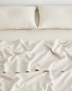 Oatmeal & White Stripe 100% French Flax Linen Fitted Sheet -Bed Series Store fit4