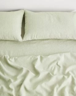 Sage & Olive Stripe 100% French Flax Linen Fitted Sheet -Bed Series Store fs 3