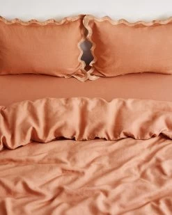 Hazelnut & Terracotta 100% French Flax Linen Scalloped Pillowcases (Set Of Two) -Bed Series Store hazterra3