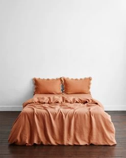 Hazelnut & Terracotta 100% French Flax Linen Scalloped Pillowcases (Set Of Two) -Bed Series Store hazterra4