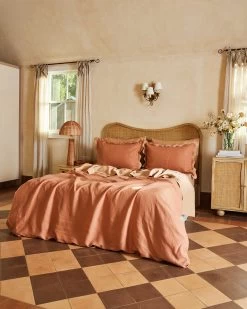 Hazelnut & Terracotta 100% French Flax Linen Scalloped Pillowcases (Set Of Two) -Bed Series Store hazterra5