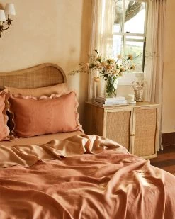 Hazelnut & Terracotta 100% French Flax Linen Scalloped Pillowcases (Set Of Two) -Bed Series Store hazterra6