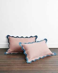 Lavender & Petrol 100% French Flax Linen Scalloped Pillowcases (Set Of Two)