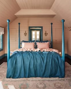 Lavender & Petrol 100% French Flax Linen Scalloped Pillowcases (Set Of Two) 12 Lavender & Petrol 100% French Flax Linen Scalloped Pillowcases (Set Of Two) -Bed Series Store lavpet5