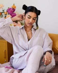 Lilac 100% French Flax Linen Long Sleeve Shirt 9 Lilac 100% French Flax Linen Long Sleeve Shirt -Bed Series Store lilac lshirt