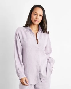 Lilac 100% French Flax Linen Long Sleeve Shirt 8 Lilac 100% French Flax Linen Long Sleeve Shirt -Bed Series Store lilac new 02