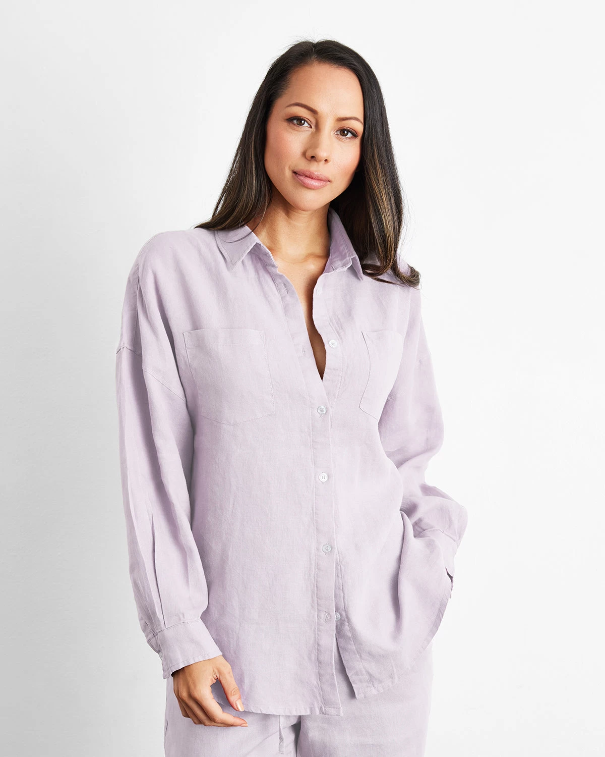 Lilac 100% French Flax Linen Long Sleeve Shirt 5 Lilac 100% French Flax Linen Long Sleeve Shirt - Image 3