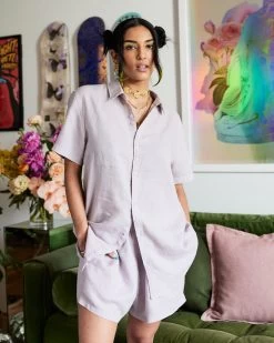 Lilac 100% French Flax Linen Shorts -Bed Series Store lilac short