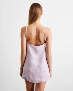 Lilac 100% French Flax Linen Slip -Bed Series Store lilac slip 04