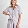 Lilac 100% French Flax Linen Short Sleeve Shirt -Bed Series Store lilac sshirt 2