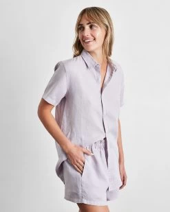 Lilac 100% French Flax Linen Shorts -Bed Series Store lilac sshirt 3 9f964e32 dbb1 47c9 a56a 22eb9c8766f6