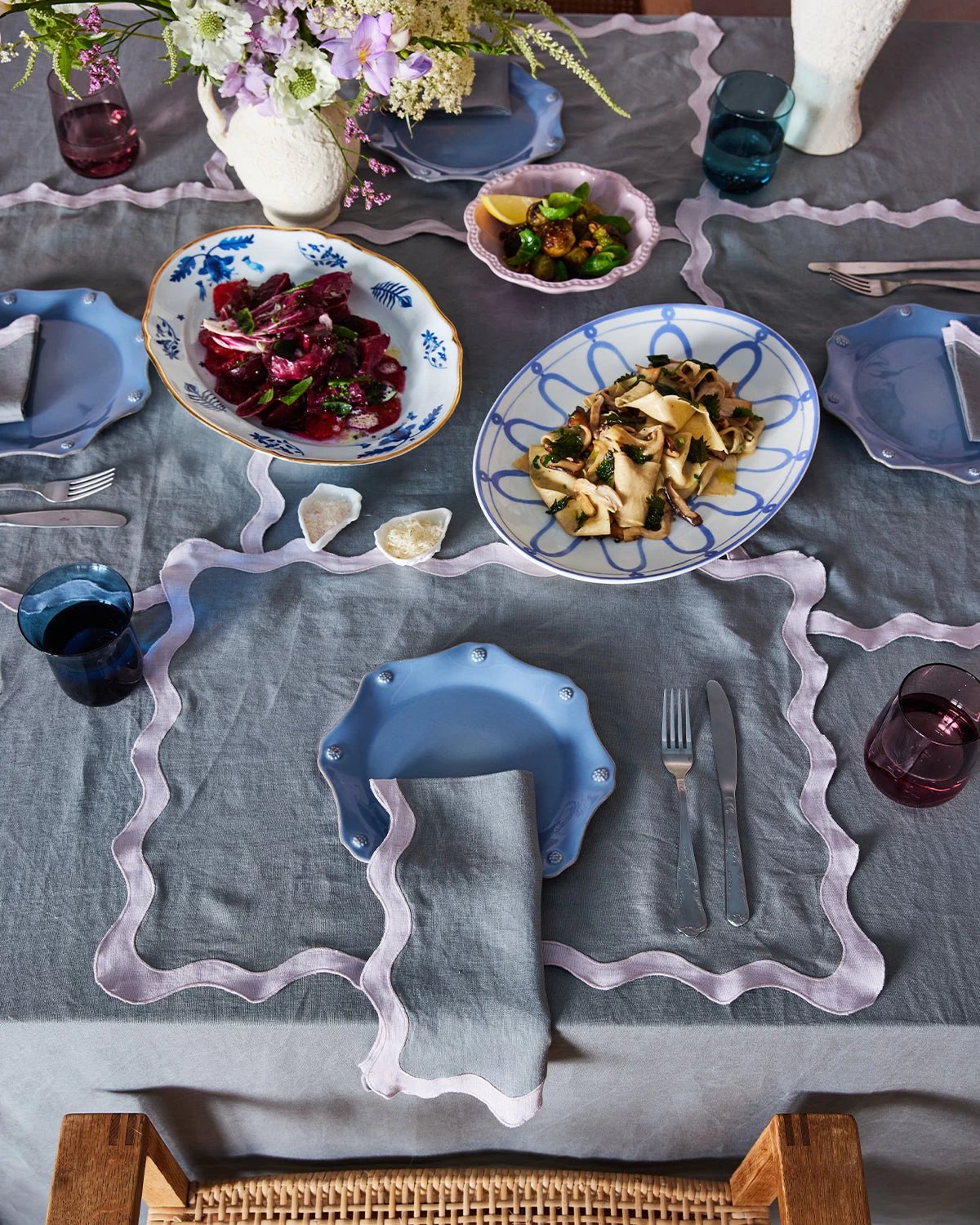 Mineral & Lilac 100% French Flax Linen Scalloped Placemats (Set Of Four) 3 Mineral & Lilac 100% French Flax Linen Scalloped Placemats (Set Of Four) - Image 2