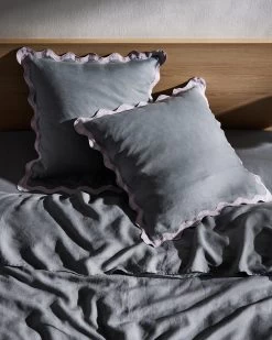 Mineral & Lilac 100% French Flax Linen Scalloped European Pillowcases (Set Of Two) -Bed Series Store lilacscallopedeuro1
