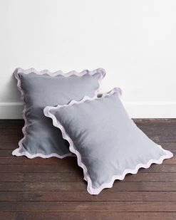 Mineral & Lilac 100% French Flax Linen Scalloped European Pillowcases (Set Of Two)