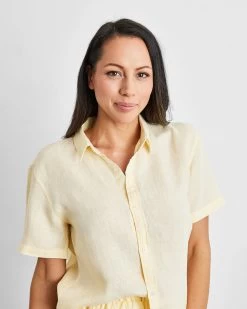 Limoncello 100% French Flax Linen Short Sleeve Shirt -Bed Series Store limoncello sshirt 04