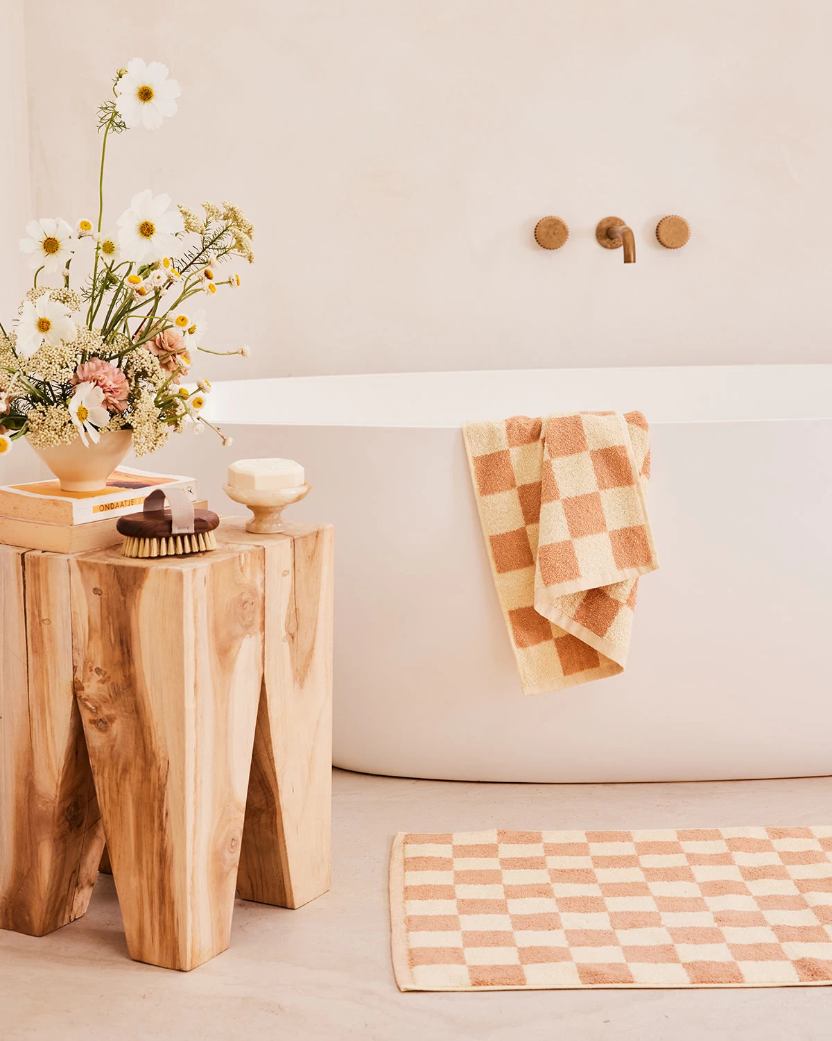 Limoncello & Terracotta Check 100% French Flax Linen Terry Hand And Face Towel 5 Limoncello & Terracotta Check 100% French Flax Linen Terry Hand And Face Towel - Image 3