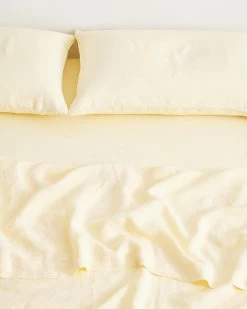 Limoncello 100% French Flax Linen Fitted Sheet -Bed Series Store limoncello fitted 02