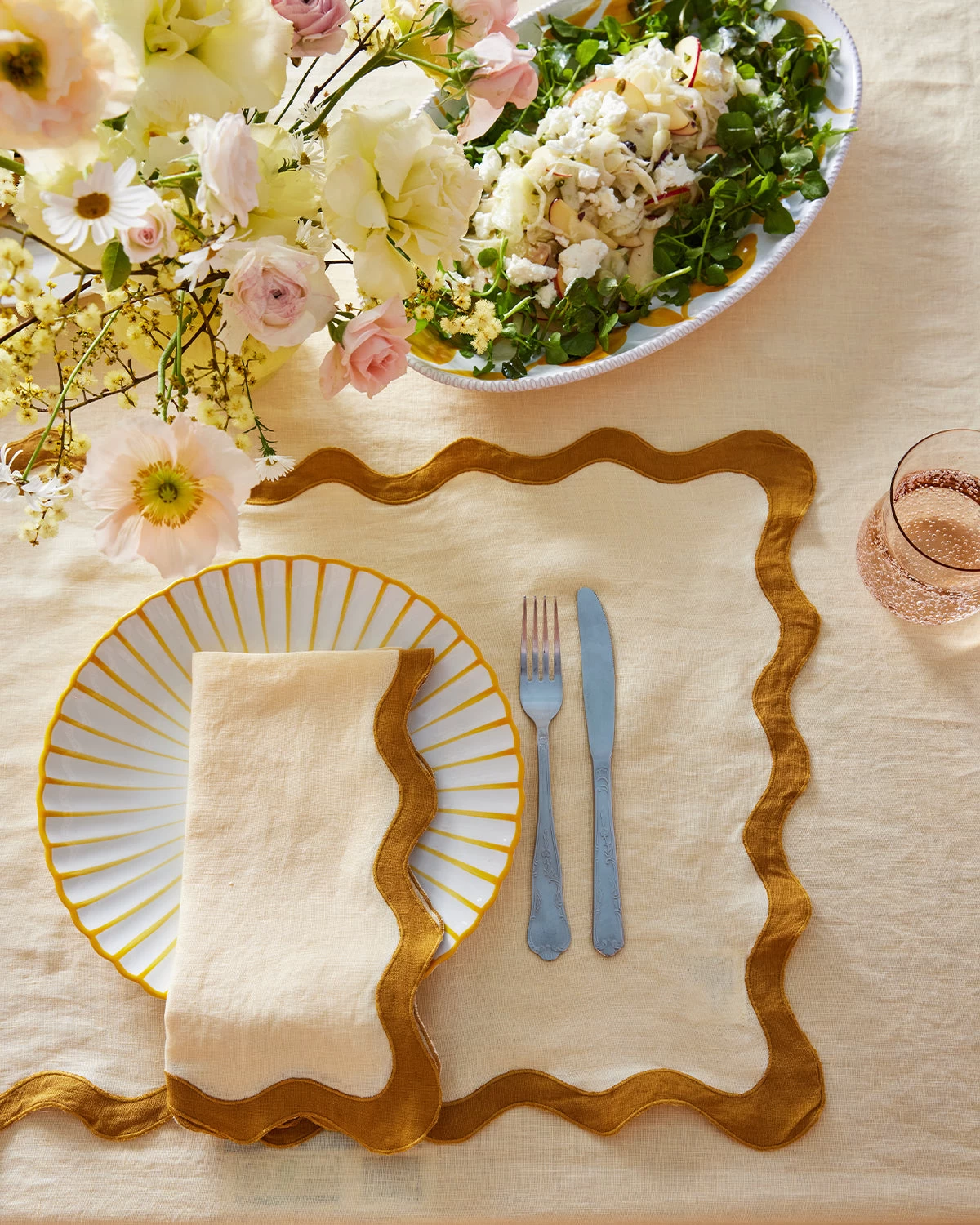 Limoncello & Turmeric 100% French Flax Linen Scalloped Placemats (Set Of Four) 4 Limoncello & Turmeric 100% French Flax Linen Scalloped Placemats (Set Of Four) - Image 2
