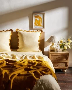 Limoncello & Turmeric 100% French Flax Linen Scalloped European Pillowcases (Set Of Two) -Bed Series Store limoncelloscallopedeuro2