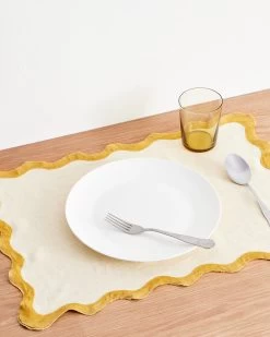Limoncello & Turmeric 100% French Flax Linen Scalloped Placemats (Set Of Four)