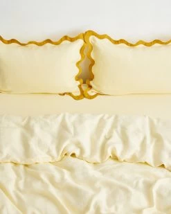 Limoncello & Turmeric 100% French Flax Linen Scalloped Pillowcases (Set Of Two) -Bed Series Store limtur3 d4d26a36 8dca 41dc b51a d69ccdee0838