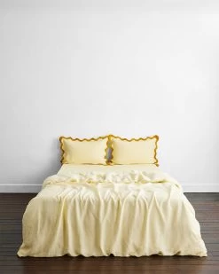 Limoncello & Turmeric 100% French Flax Linen Scalloped Pillowcases (Set Of Two) -Bed Series Store limtur4