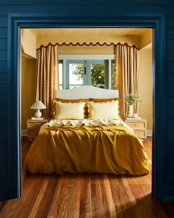 Limoncello & Turmeric 100% French Flax Linen Scalloped Pillowcases (Set Of Two) -Bed Series Store limtur5