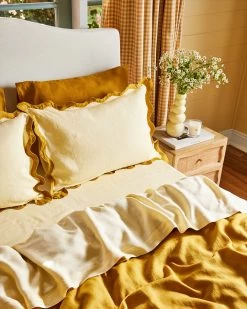 Limoncello & Turmeric 100% French Flax Linen Scalloped Pillowcases (Set Of Two) -Bed Series Store limtur6