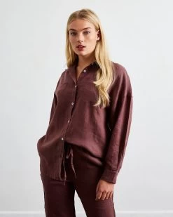 Cacao 100% French Flax Linen Long Sleeve Shirt