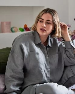 Mineral 100% French Flax Linen Long Sleeve Shirt -Bed Series Store min lshirt