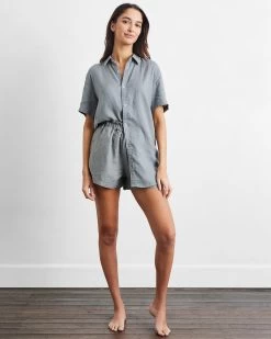Mineral 100% French Flax Linen Short Sleeve Shirt -Bed Series Store mineral top 04