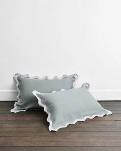 Mineral & Lilac 100% French Flax Linen Scalloped Pillowcases (Set Of Two)