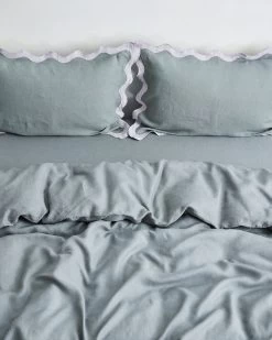Mineral & Lilac 100% French Flax Linen Scalloped Pillowcases (Set Of Two) -Bed Series Store minlil3