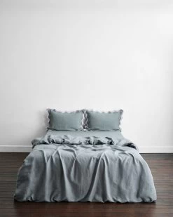 Mineral & Lilac 100% French Flax Linen Scalloped Pillowcases (Set Of Two) -Bed Series Store minlil4