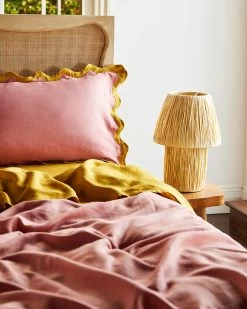 Pink Clay & Turmeric 100% French Flax Linen Scalloped Pillowcases (Set Of Two) -Bed Series Store newpink2