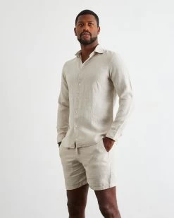 Oatmeal 100% French Flax Linen Men's Shorts