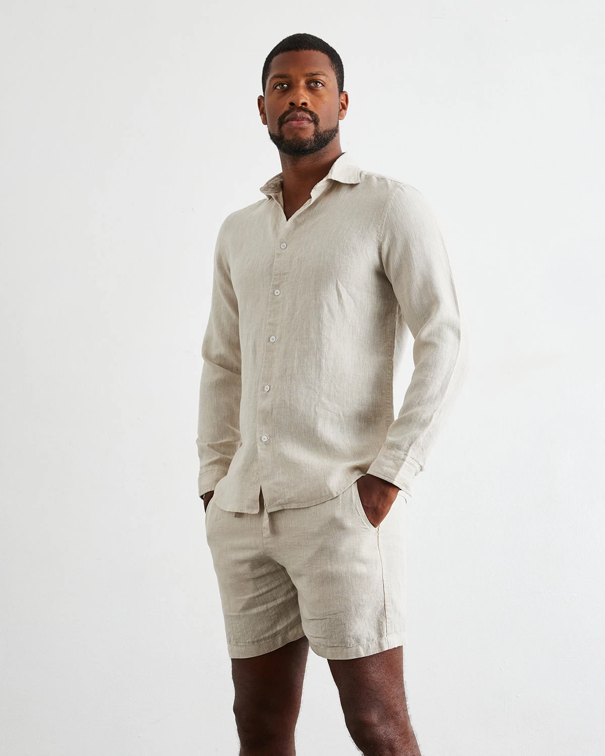 Oatmeal 100% French Flax Linen Men's Shorts 3 Oatmeal 100% French Flax Linen Men's Shorts