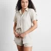 Oatmeal 100% French Flax Linen Short Sleeve Shirt -Bed Series Store oatmeal top 03