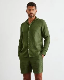 Olive 100% French Flax Linen Men's Shorts