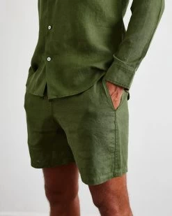 Olive 100% French Flax Linen Men's Shorts -Bed Series Store ol 3