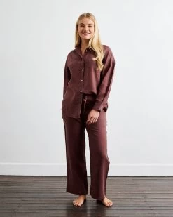 Cacao 100% French Flax Linen Pants -Bed Series Store pants 03