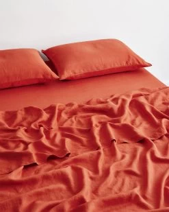 Paprika 100% French Flax Linen Sheet Set -Bed Series Store paprika sheetset 3