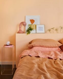 Peach 100% French Flax Linen Flat Sheet -Bed Series Store peach sheetset 02 081fb9c6 0a30 4ab9 8a4f 9d3e27b50e24